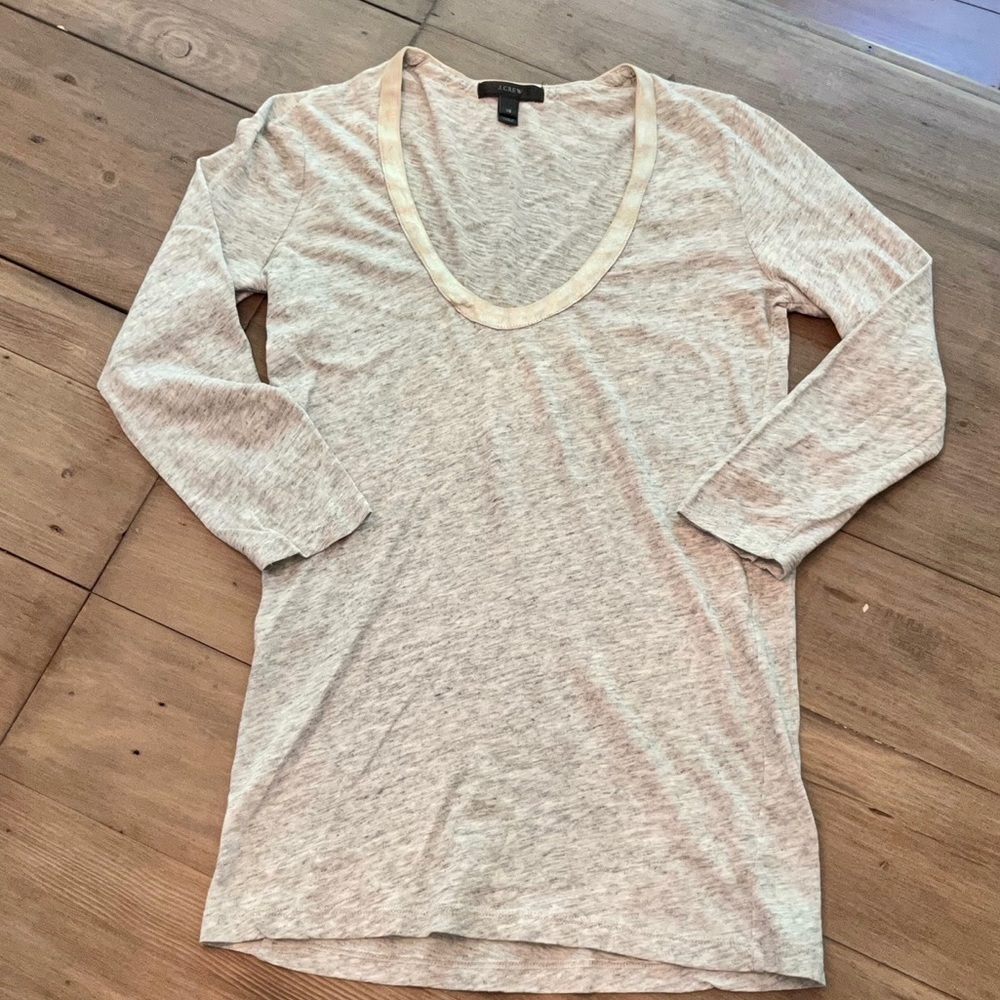 𝅺J Crew Leather trim top